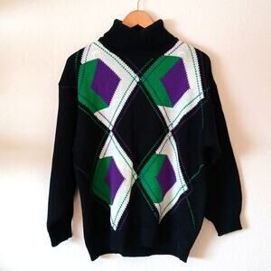 Black, Green, and Purple Turtleneck Sweater